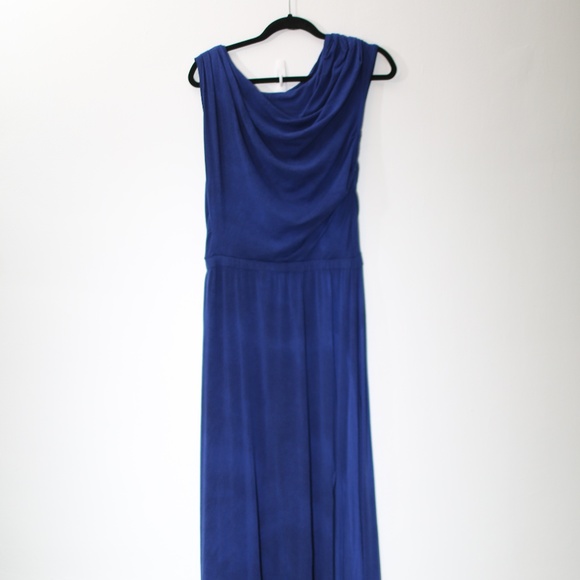 Vivienne Tam Blue Jersey Asymmetrical Maxi Dress - Picture 3 of 5